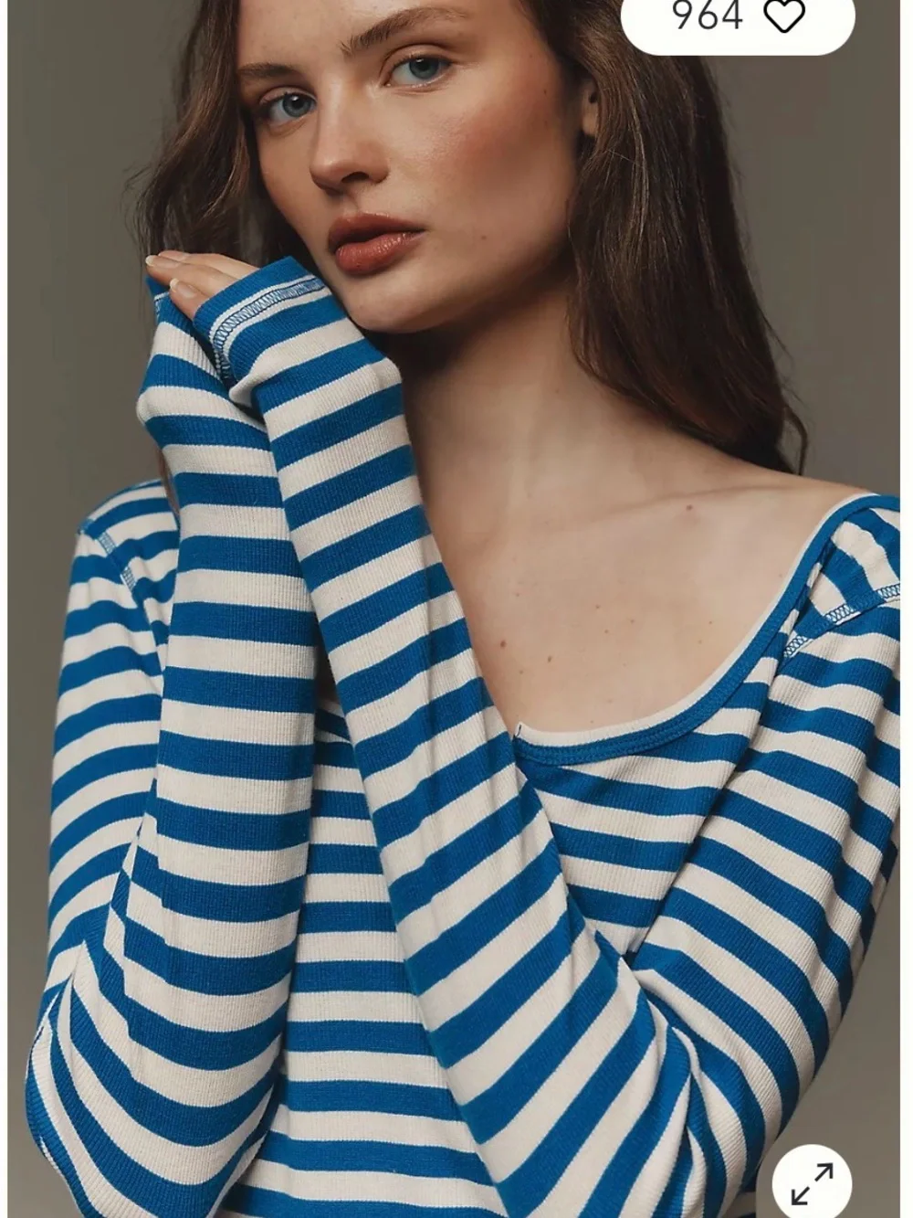 Pilcro Anthropologie Notched Long-Sleeve Tee NWT Size L Sold out Color - Picture 3 of 10